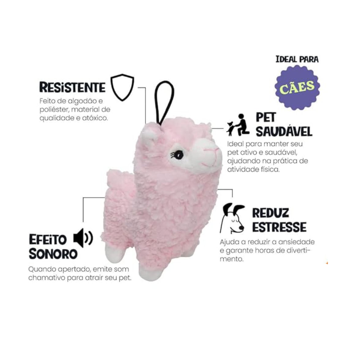 Brinquedo de pelúcia para cachorro Lhama Rosa com som